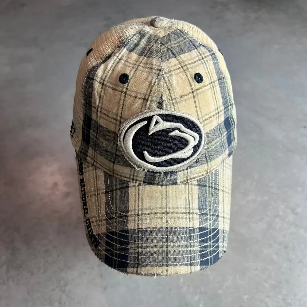 Vintage Penn State Lions Plaid Trucker Hat American Eagle College Football OS